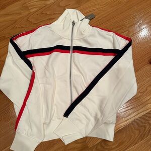 J. Crew Terry Full Zip Bomber Jacket with Red and Black Accents